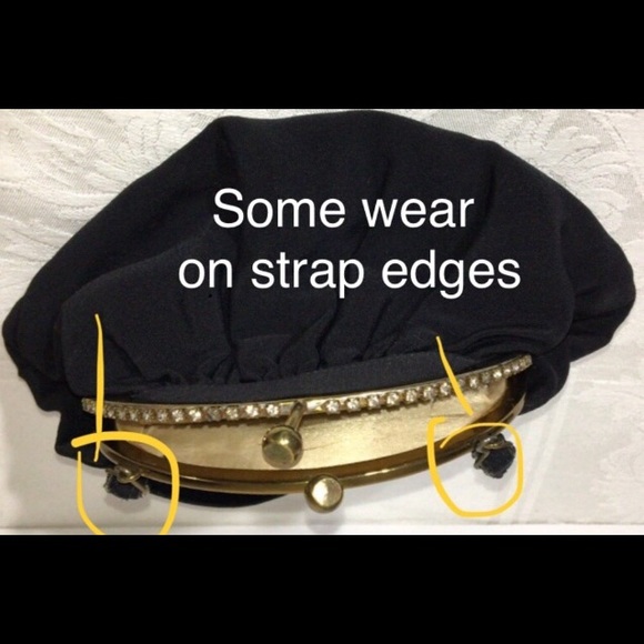 1960’s Rhinestones Kiss Lock Chiffon & Grosgrain Black Evening Bag - Picture 7 of 8